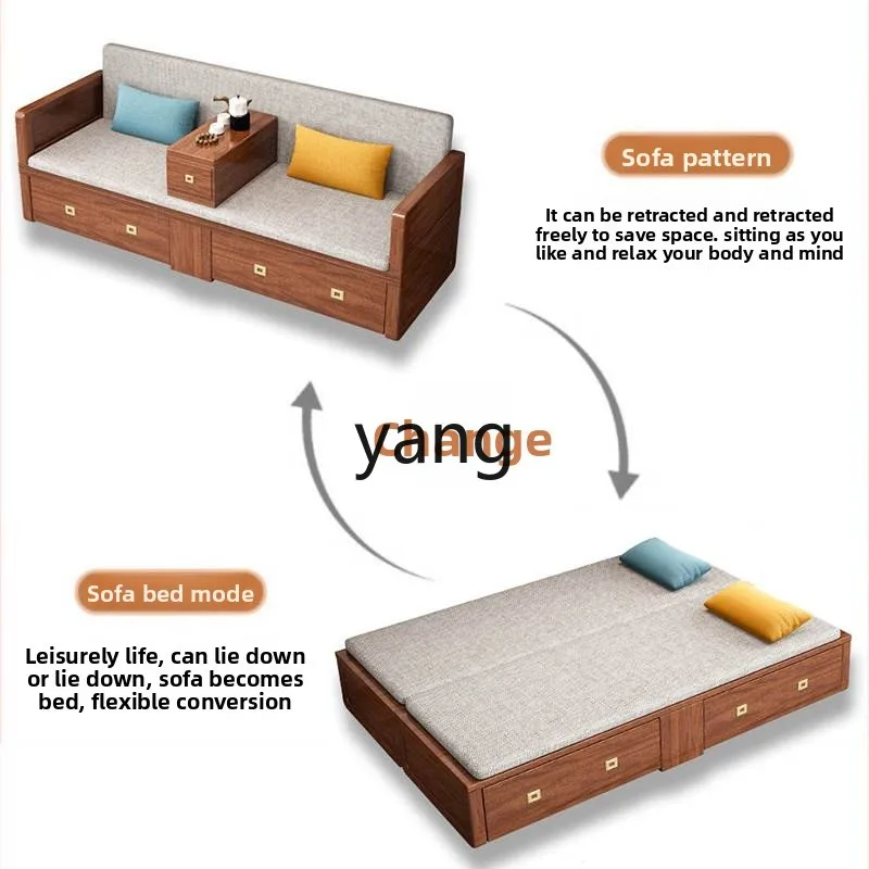 TGF Solid Wood Luohan Bed Walnut Wood Foldable with Storage Small Apartment Winter and Summer Dual-use Sofa Bed