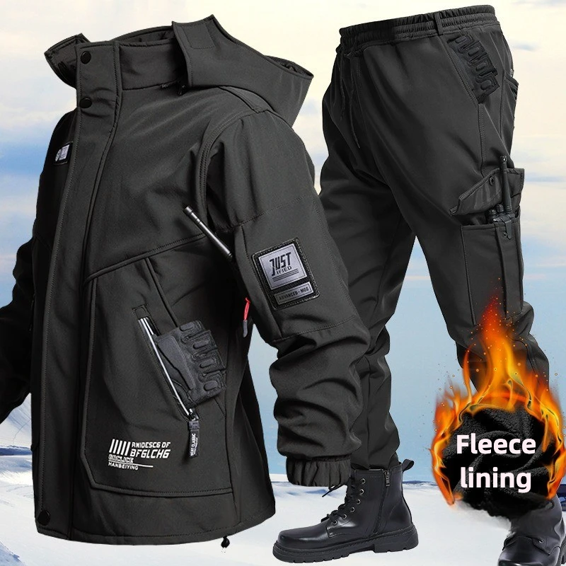 

Осенне-зимний бархатный комплект водонепроницаемой куртки, теплый альпинистский костюм Soft Shell, защита труда на открытом воздухе