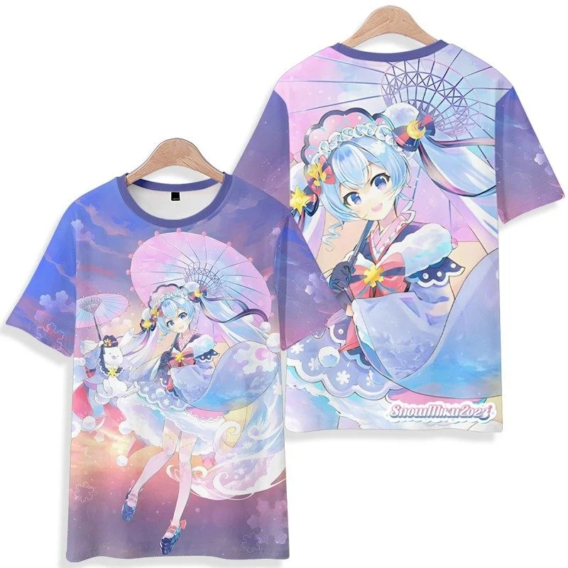 Camiseta Retro de Hatsune Miku para el Verano 2026, Camiseta Deportiva Unisex para Hombre, Niños y Familiares, con Estampado 3D de Manga Corta