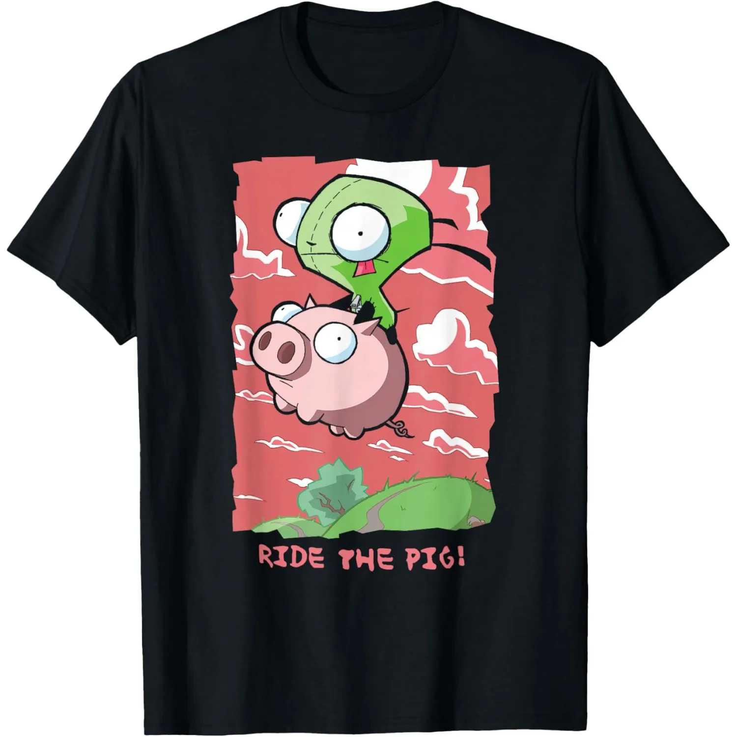 

Invader Zim GIR Ride The Pig Graphic T-Shirt Short Sleeve Crewneck Cotton Tee for Men