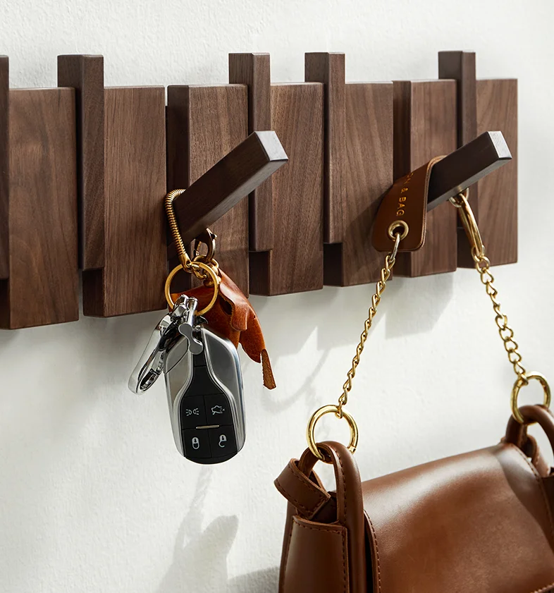 Hook on the Hallway Wall, Strong Adhesive, Non Punching Hanging Rack, Solid Wood Clothes Hook