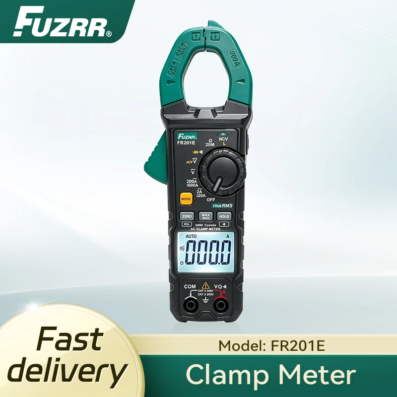 FUZRR FR201E Resistance Diode Measurements Digital Clamp Meter 2000 Counts True RMS AC/DC 600A Ohm LowZ NCV Clamp Multimeter