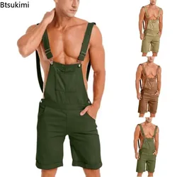 Fashion New Men's Vintage Overalls Jumpsuit Cargo Work Short Pants Summer Loose Casual Romper Men Bib Stitch Trousers Streetwear