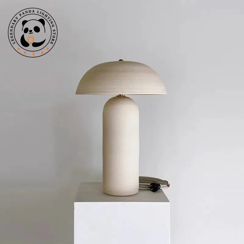 Nordic Retro Table Lamp Wabi-Sabi Ceramicah Fabric Art Lampshade Luminaria Bedside Bedroom Parlor Lofa Study Office LED Fixtures