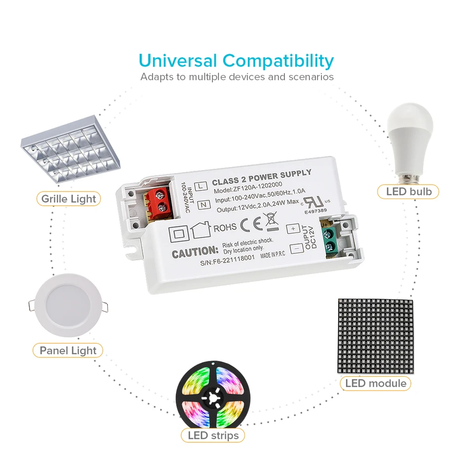 LED ドライバートランス電源 100V 240V AC から 12V 24V DC LED