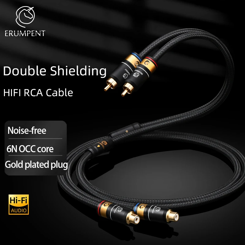 

One Pair HiFi RCA Male to RCA Female Audio Cable 6N OCC Core Double Shielded 2RCA Male to Female Audio Signal for Amplifer TV