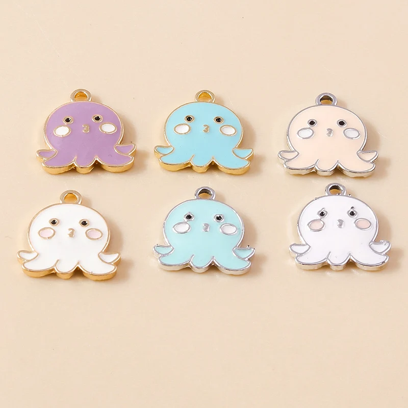 10pcs Cartoon Squid Charms Enamel Jelly Octopus Pendant For Earrings Bracelet Necklace DIY Handmade Jewelry Making Accessories