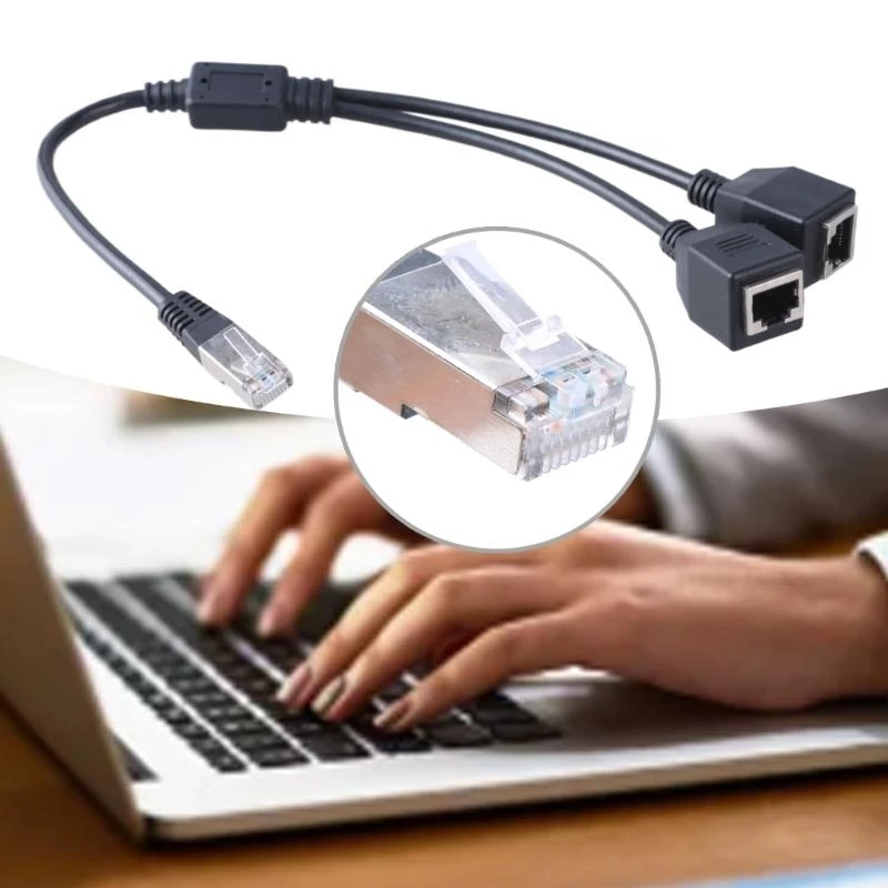 Ethernet LAN Networking Splitter Adapter, RJ45 1 to 2 Female Port Cable Ethernet Splitter Cord for Stable Connection