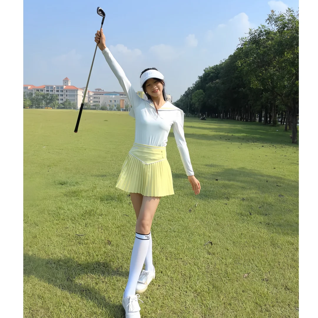 Spring and Autumn new golf tennis long sleeved women's slim fit, elastic and comfortable golf women's high-end pleated skirt