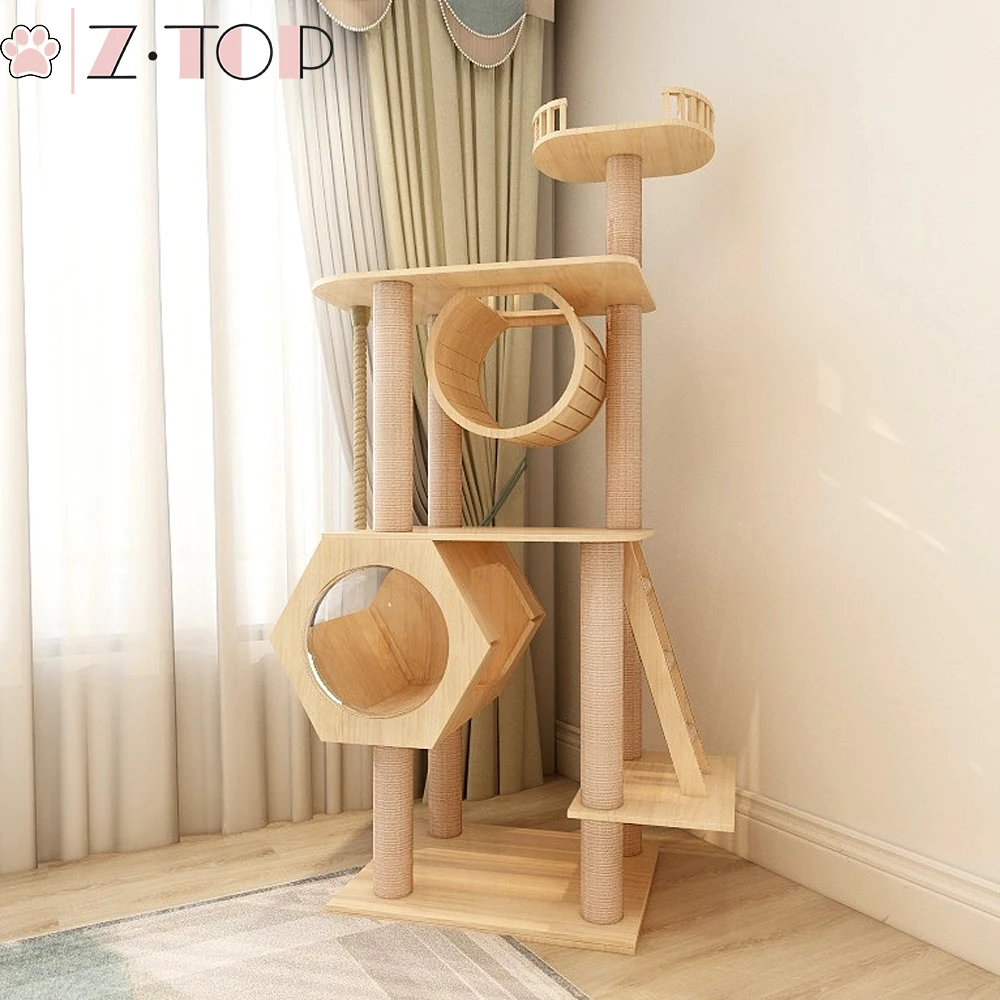 

Multi-Level Cat Trees Sisal-Covered Maine Coon Cat Tree, Wooden Tower Condo For Kittens Large Cat