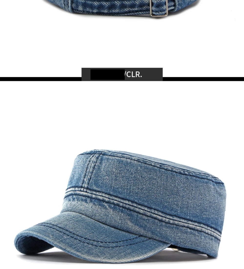 HT5131 Frühling Sommer Herbst Denim Caps für Herren und Damen 100% Baumwolle Flat-Top Baseballkappe 2026 Neue Verstellbare Denim Snapback Kappe – Detail 11