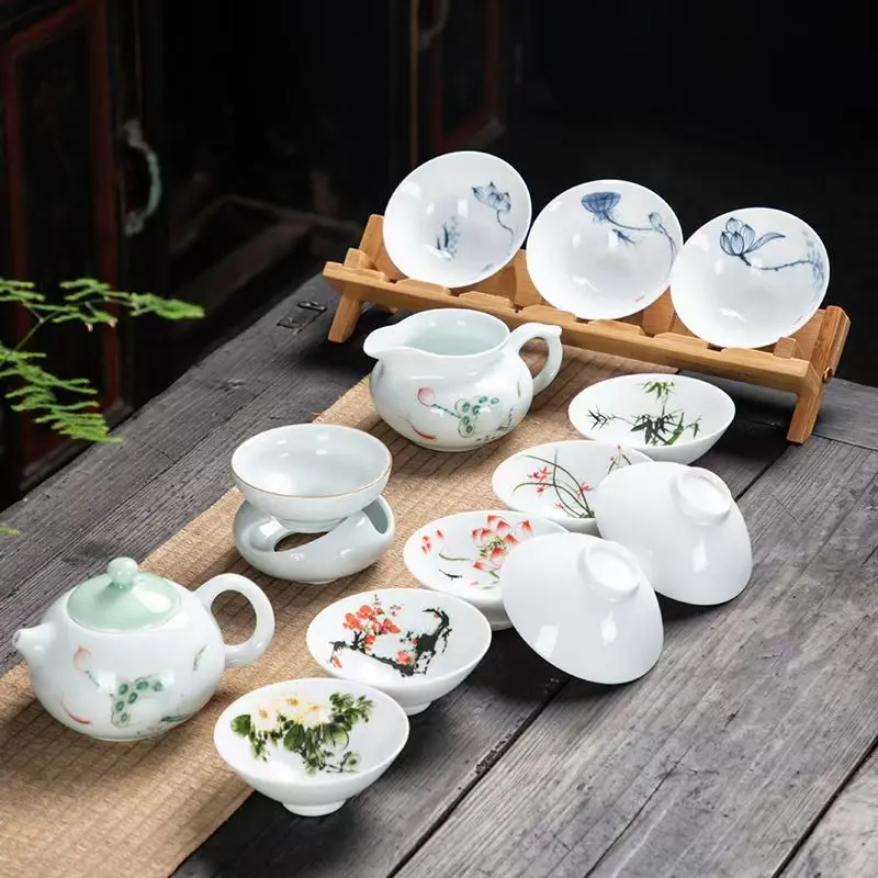 12 قطعة/المجموعة الأزرق والأبيض الخزف رسمت باليد الصينية الكونغ فو Teaset السيراميك تذوق Pu Erh أكواب الشاي الأسود لمحبي الشاي 55 مللي #4