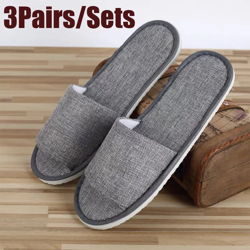 3 Pairs Hotel Slippers Shoes Guest Disposable Slippers Loafer Wedding Shoes Flip Flop Slippers Linen Home Four Seasons Non-slip