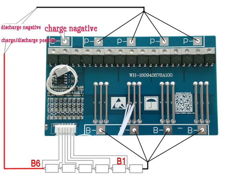 6S 100A LiFePO4 22.5V  26650 18650  BMS PCM Battery Protection Board For 6 Cell-Pack