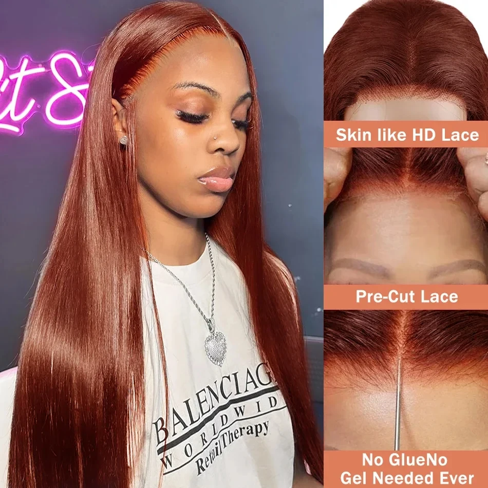 Reddish Brown Human Hair Hd Lace Frontal Wig Straight Lace Front Wigs Brazilian Dark Red 4x4 Brown Full Wig