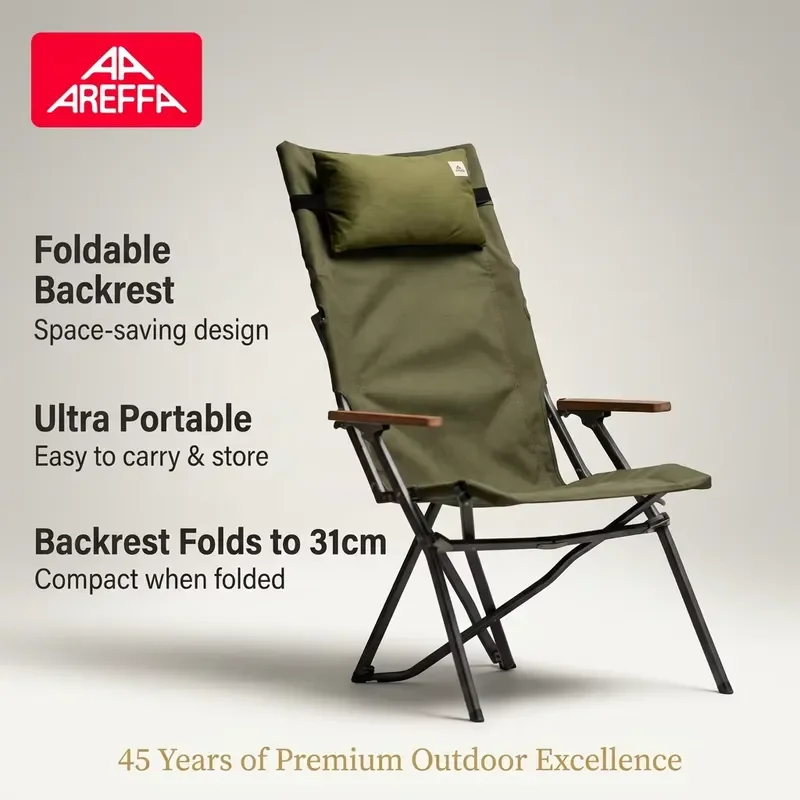 Areffa Aluminum Alloy Oxford Cloth Outdoor Folding High-Back Camping Chair for Fishing & Hiking-Tall/Large/Built/Overweight