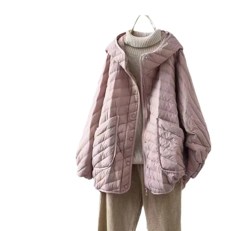الملابس النسائية أسفل سترة الخريف الشتاء أسفل معاطف دافئة الكورية فضفاضة حجم كبير ملابس خارجية خفيفة الوزن متعددة الاستخدامات مقنعين عادية