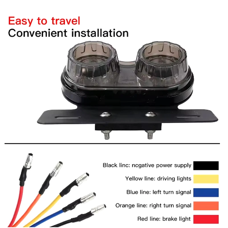 Universal 12V LED Motorcycle Tail Light Brake Signal Light with Integrated License Plate Bracket for Motorbikes