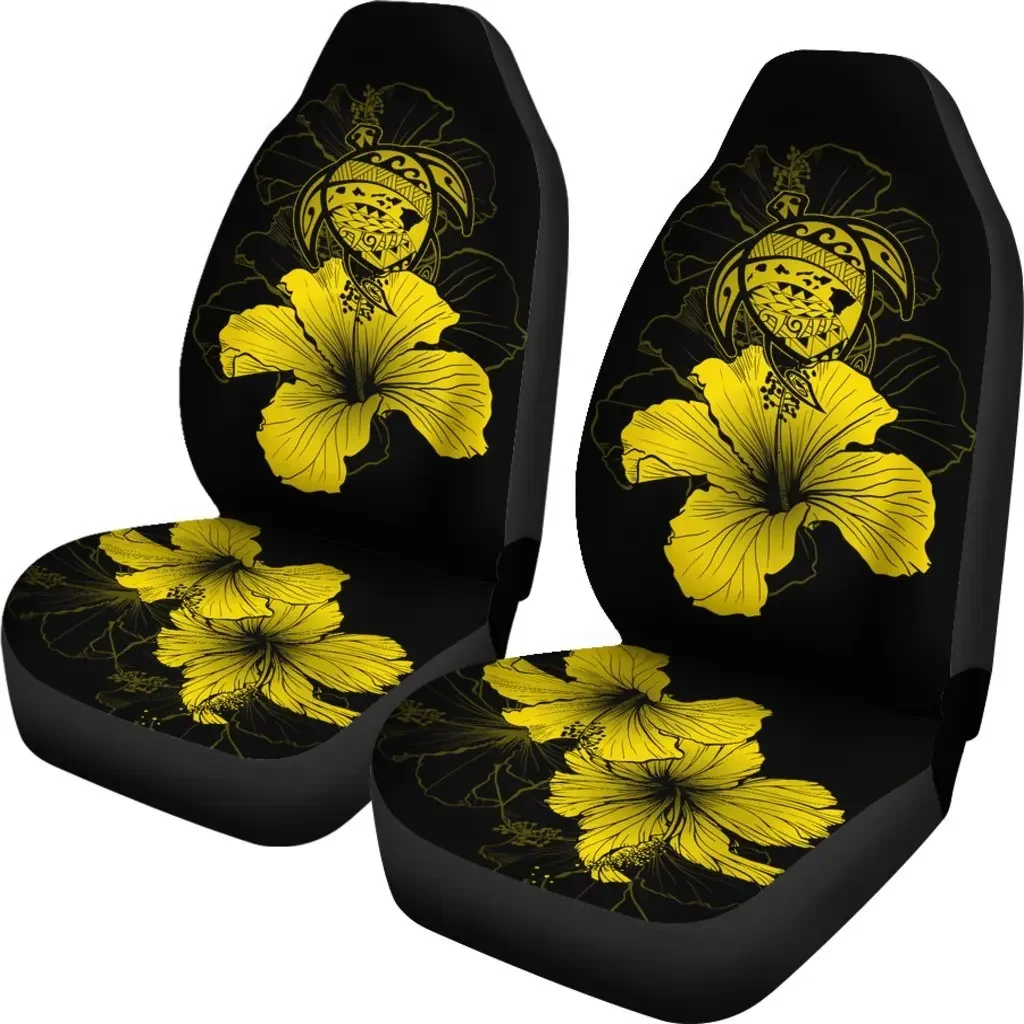 Hawaii Hibiscus Seat Cover Car Seat Covers Set 2 Pc, Car Accessories Car Mats - Turtle Map - Yellow