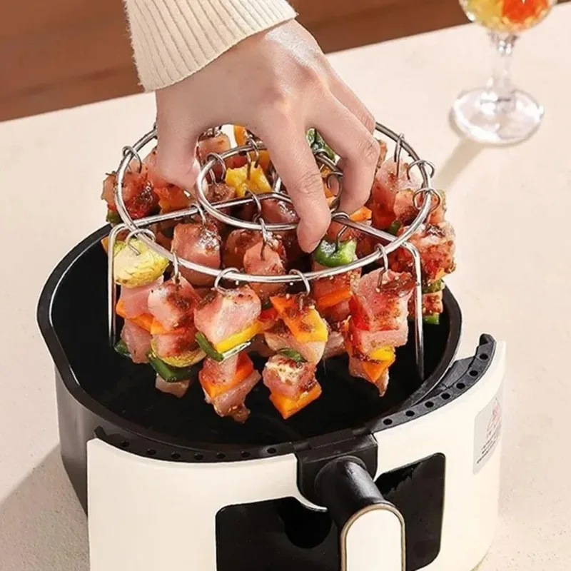 Air Fryer Vertical Grill Rack Stainless Steel Barbecue Skewer Bracket Skewers Holder for Kabobs Chicken Meat Seafood