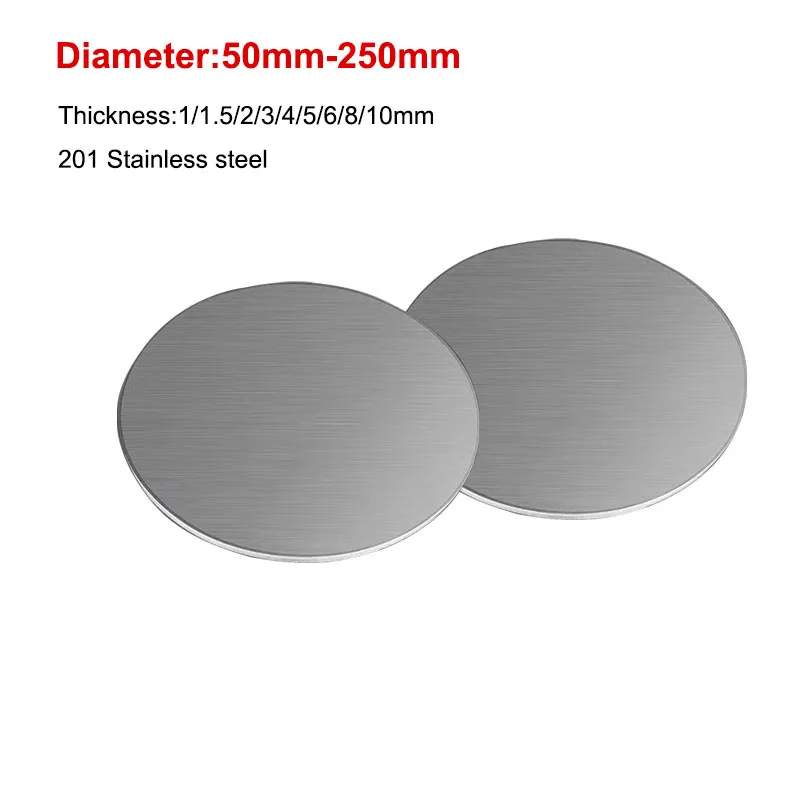 201 Stainless Steel Round Plate Circular Sheet Disc Round Disk Dia 50mm - 250mm Thickness 1/1.5/2/3/4/5/6/8/10mm