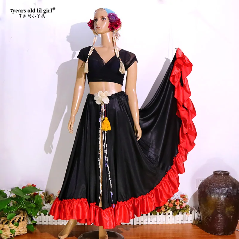 Belly Dancing Tribal Ruffle Flamenco Satin 25 Yard 4 Tiered 20Yard 4 Tiered 720 DegreeS Skirt Gypsy Skir FH16