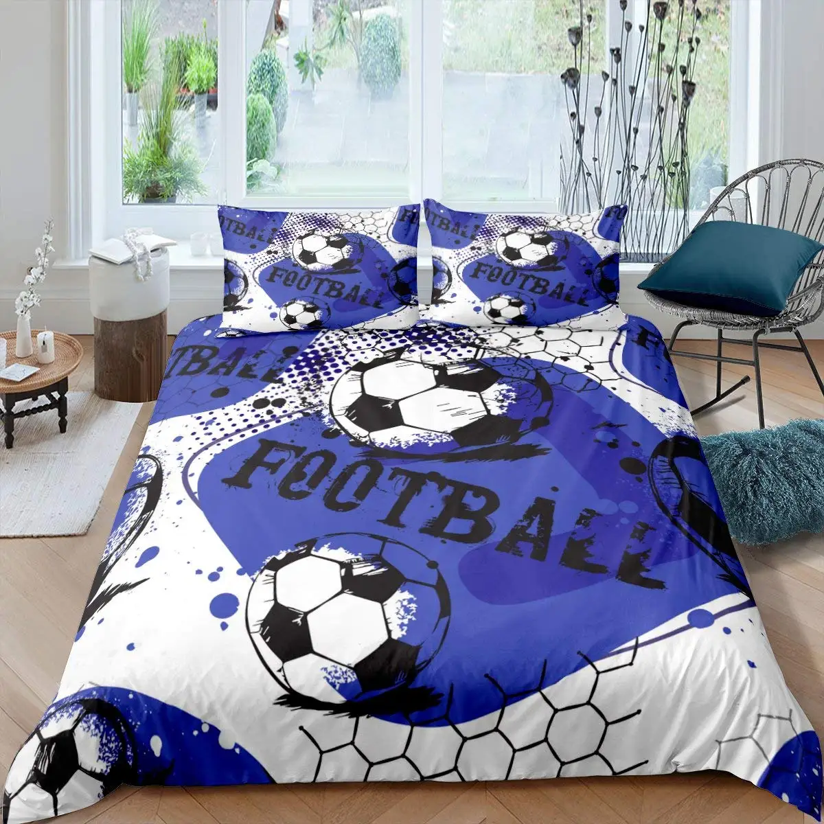

Cartoon Soccer Duvet Cover Set Printed Football Bedding Sets For Kids Boys Girls Bedroom Decor Sports Theme Comforter Cover Set