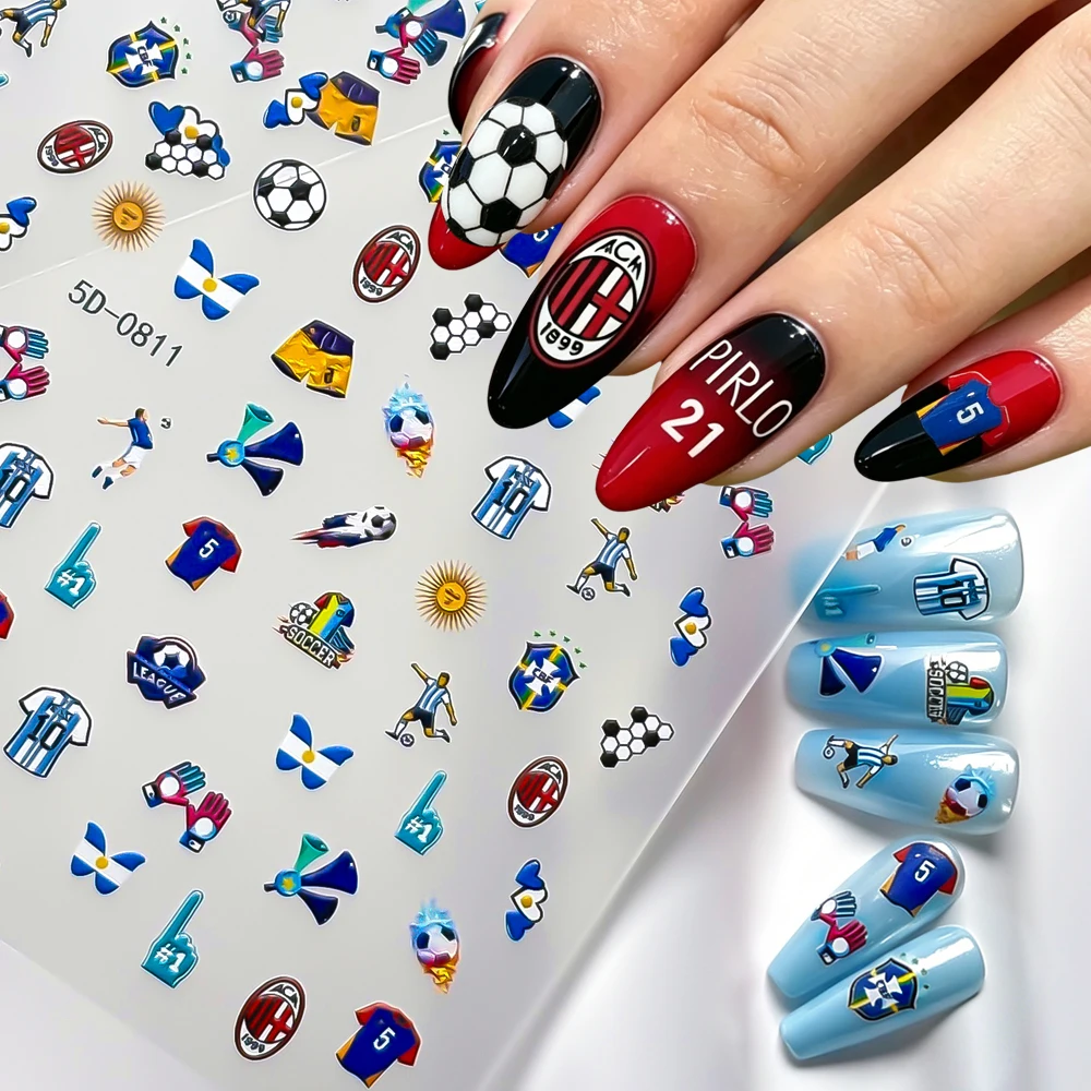 Nail Art France - 1 Blatt 5D Fußball Nagelkunst-Aufkleber -