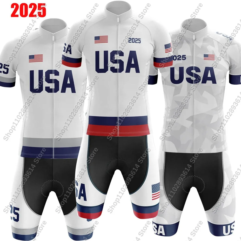 

2025 USA National Team Cycling Jersey Set Mens Summer Cycling Clothing Road Bike Shirts Suit Bicycle bib Shorts MTB Maillot