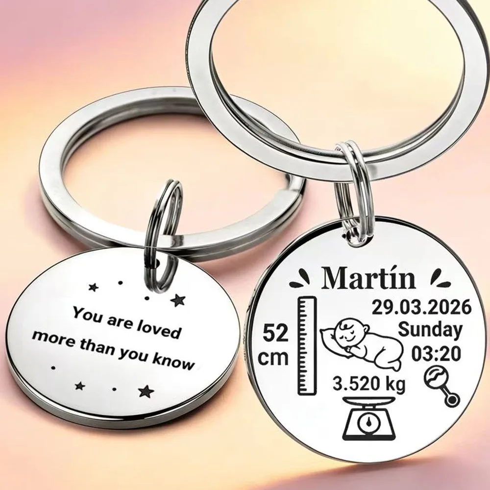 Customized Baby Keychain Boys Girls Name Birth Newborn Commemorate for New Mom Dad Gift Personalized Keyring Key Holder P026_E
