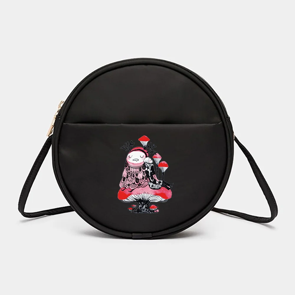Womens' Round Messenger Casual Crossbody Shoulder Bag Mushroom Pattern Phone Purse Bags Shopping Handbag Female Messenger Bag