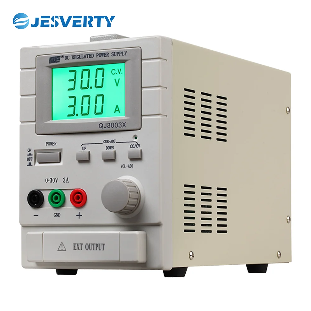 QJ3003X 90W Switching DC Power Supply 0-30V 0-3A Adjustable Benchtop Unit with Knob Adjustment