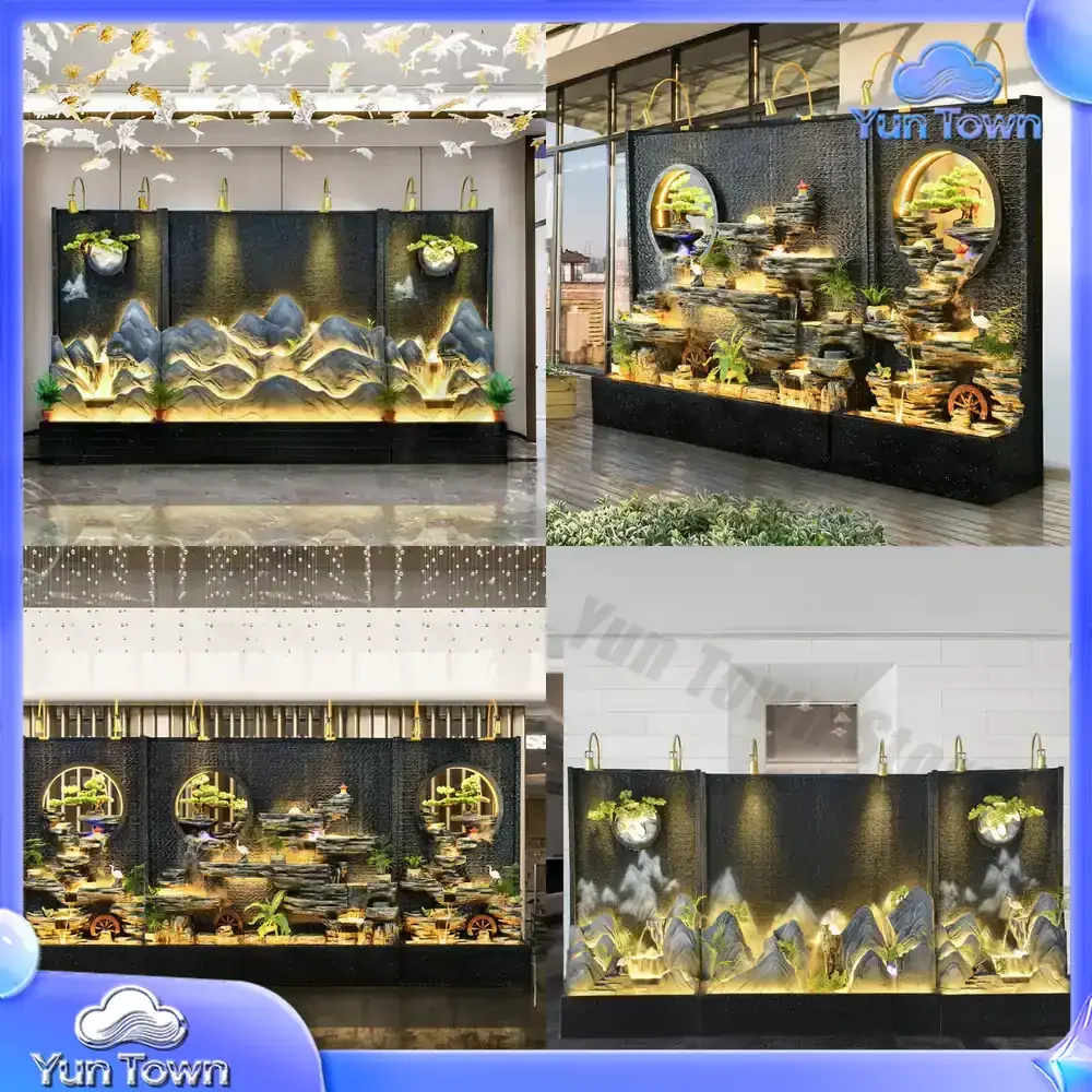 Large rockery, flowing water fountain, water curtain wall, screen villa, hotel company hall, feng shui wheel lucky ornament