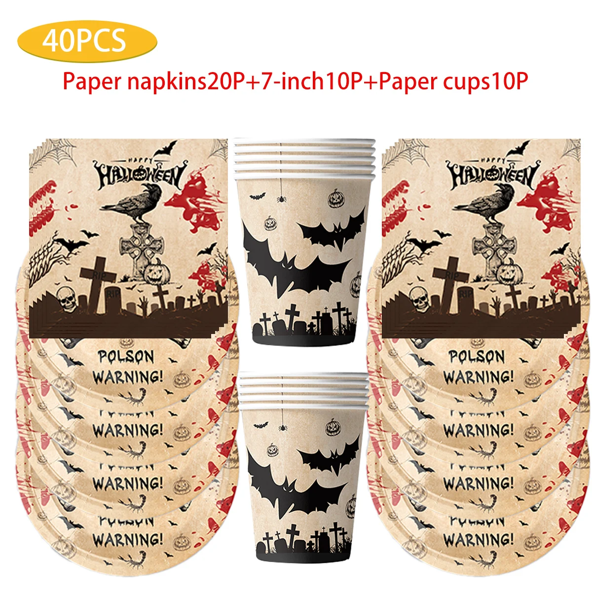 

Halloween-themed party tableware, disposable paper plates, paper towels, tablecloth set, Festivals and Attire