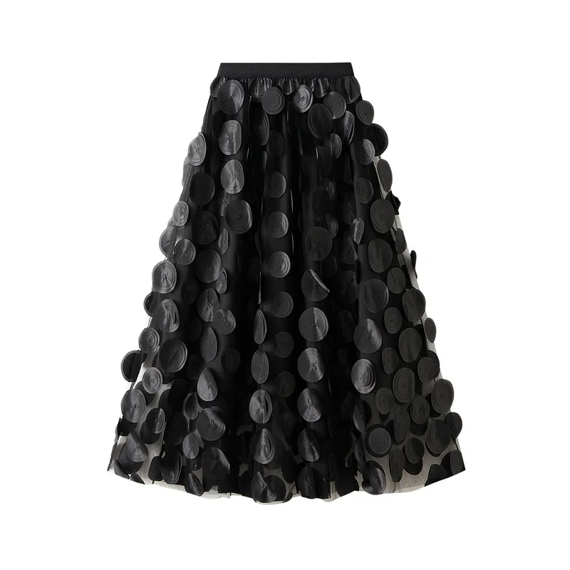 Women Skirt Elastic Mesh Clothing Tulle Tutu Solid Color 3D Dot A-Line Skirt Party Nightclub Streetwear Half Dress Summer Autumn