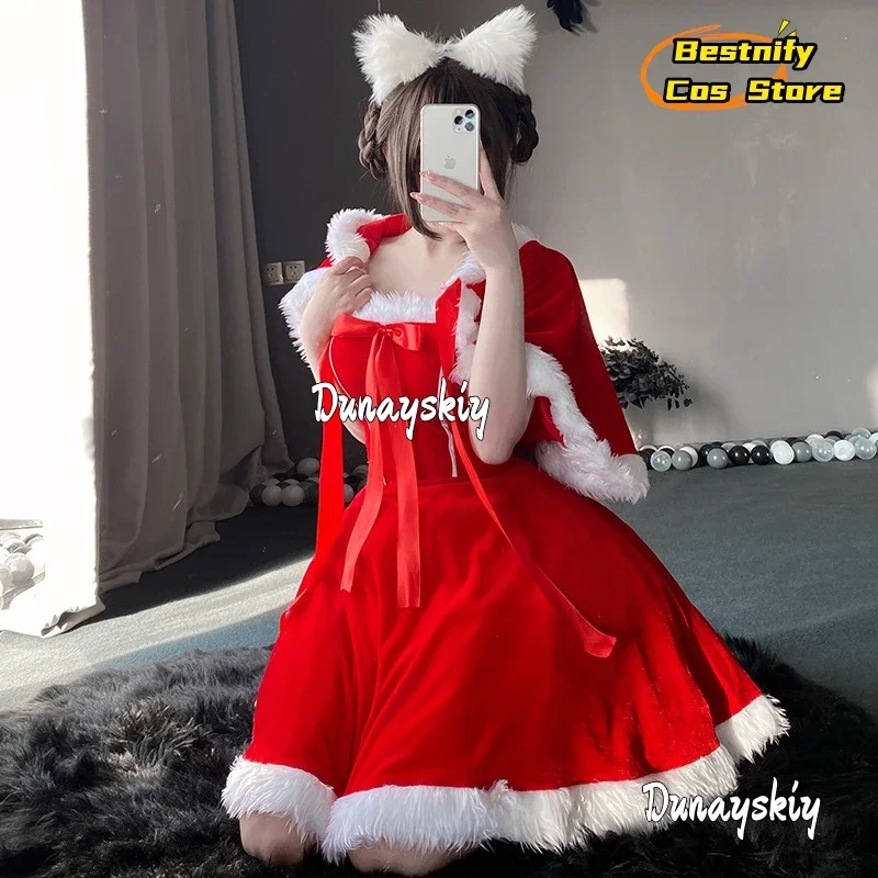 CosplayRed فستان عيد الميلاد البدلة مثير الأرنب تأثيري حلي سانتا كلوز سلسلة موحدة عيد الميلاد خادمة موحدة الأرنب كيب فستان Se