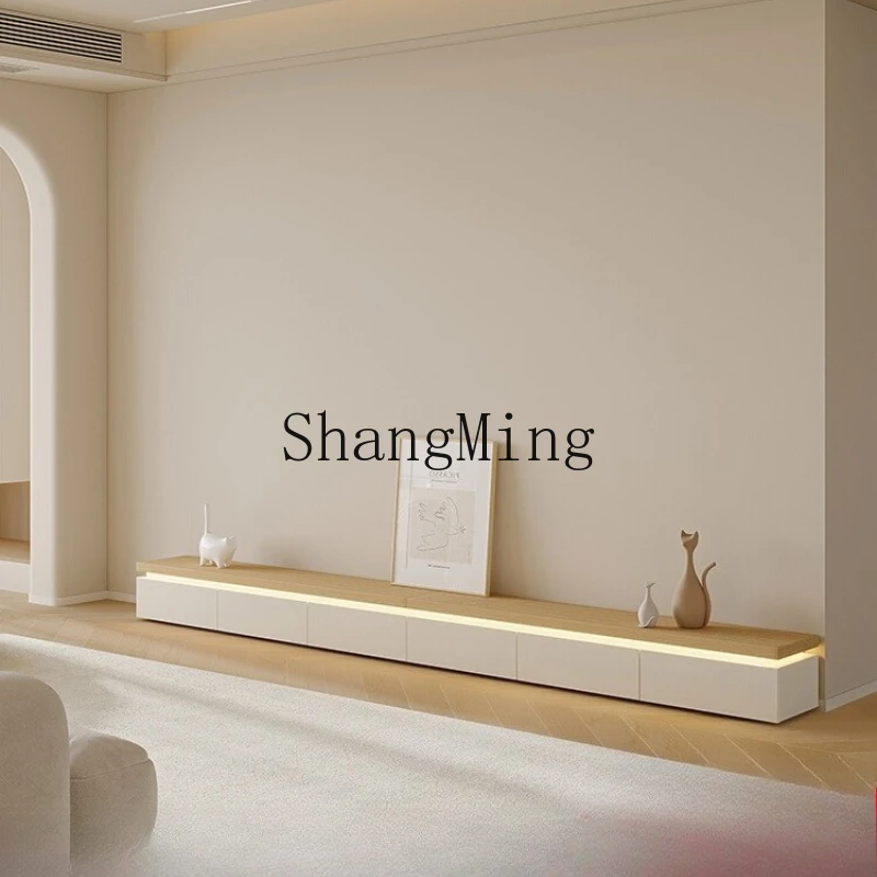 

DHY Cream Wind TV Cabinet Floor to Floor Living Room Home Premium Sensing Floor Cabinet Log Modern Simple Wind