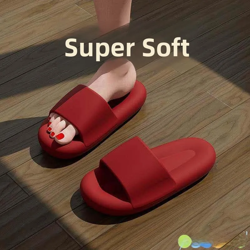 

Summer Slip-On Home Slippers Soft Bottom Anti-Slip Couples Wedding Bathroom Red Color Ladies Men's Comfortable EVA Material