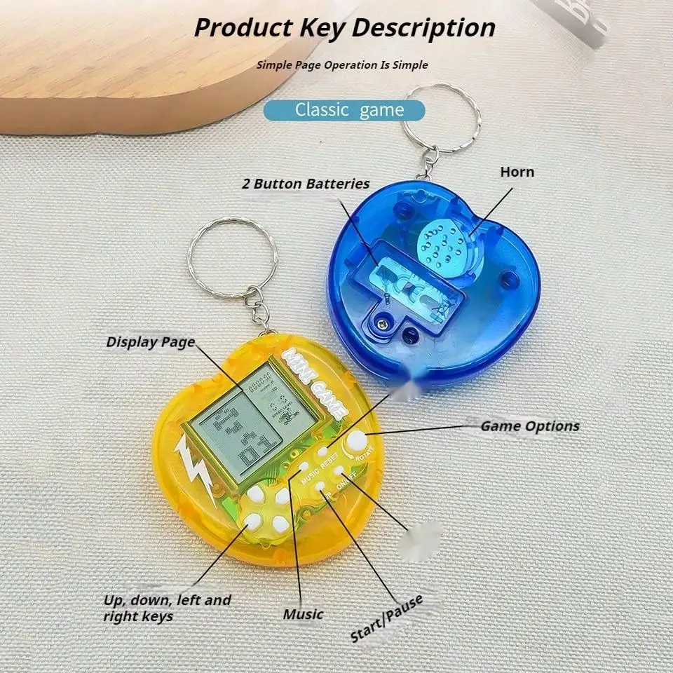 one piece Heart handheld game console Mini Building Blocks Game, Keychain Nostalgic Creative Puzzle, Old-Fashioned Toy Pendant