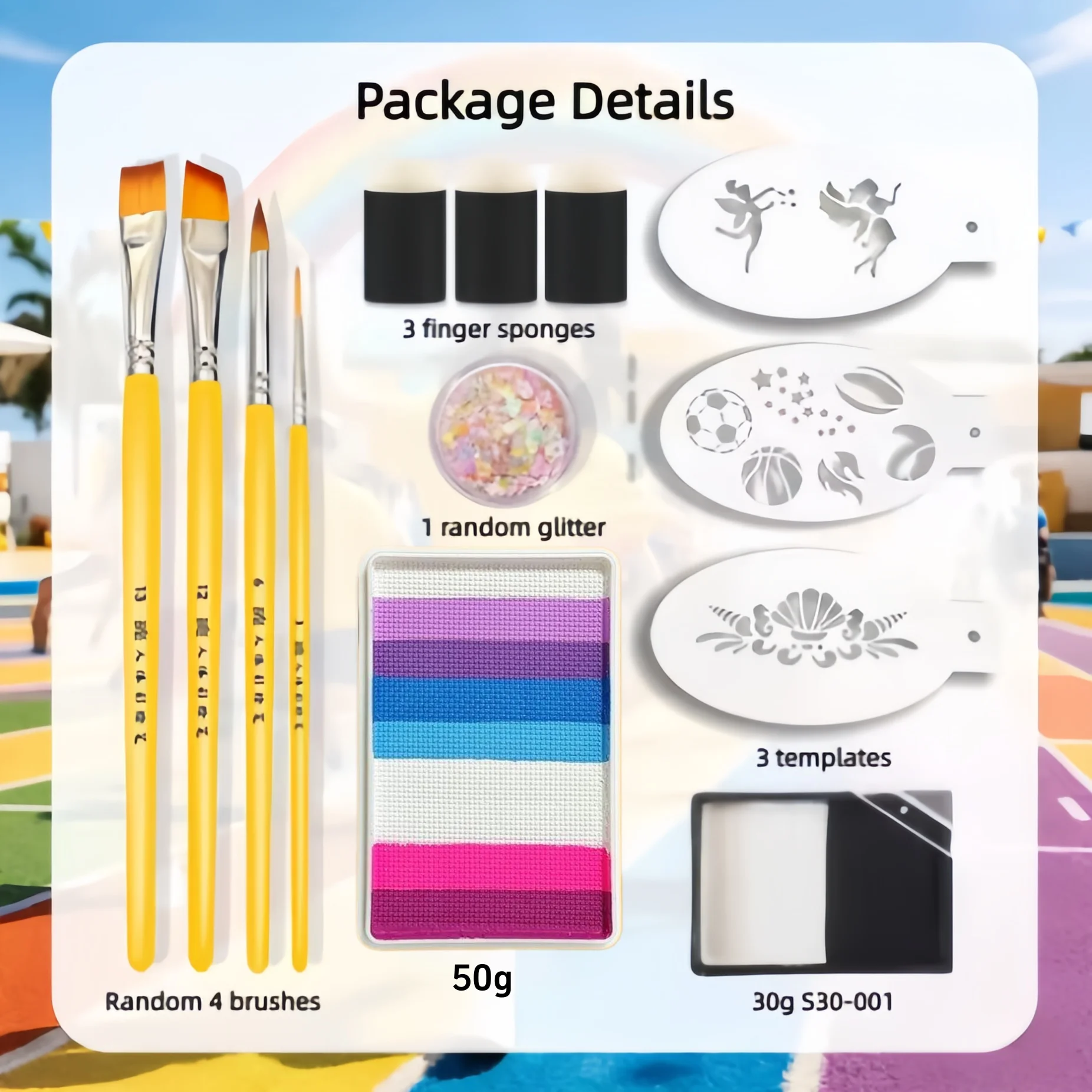 Professional Body Face Paint kit For Party ﻿Face Paint Brush Template Kit Water Based Non Toxic Split Cake Rainbow Makeup ﻿
