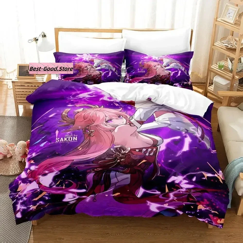

Genshin Impact Yae Miko Bedding Set Single Twin Full Queen King Size Bed Set Aldult Kid Bedroom Duvetcover Sets 3D Print 2022