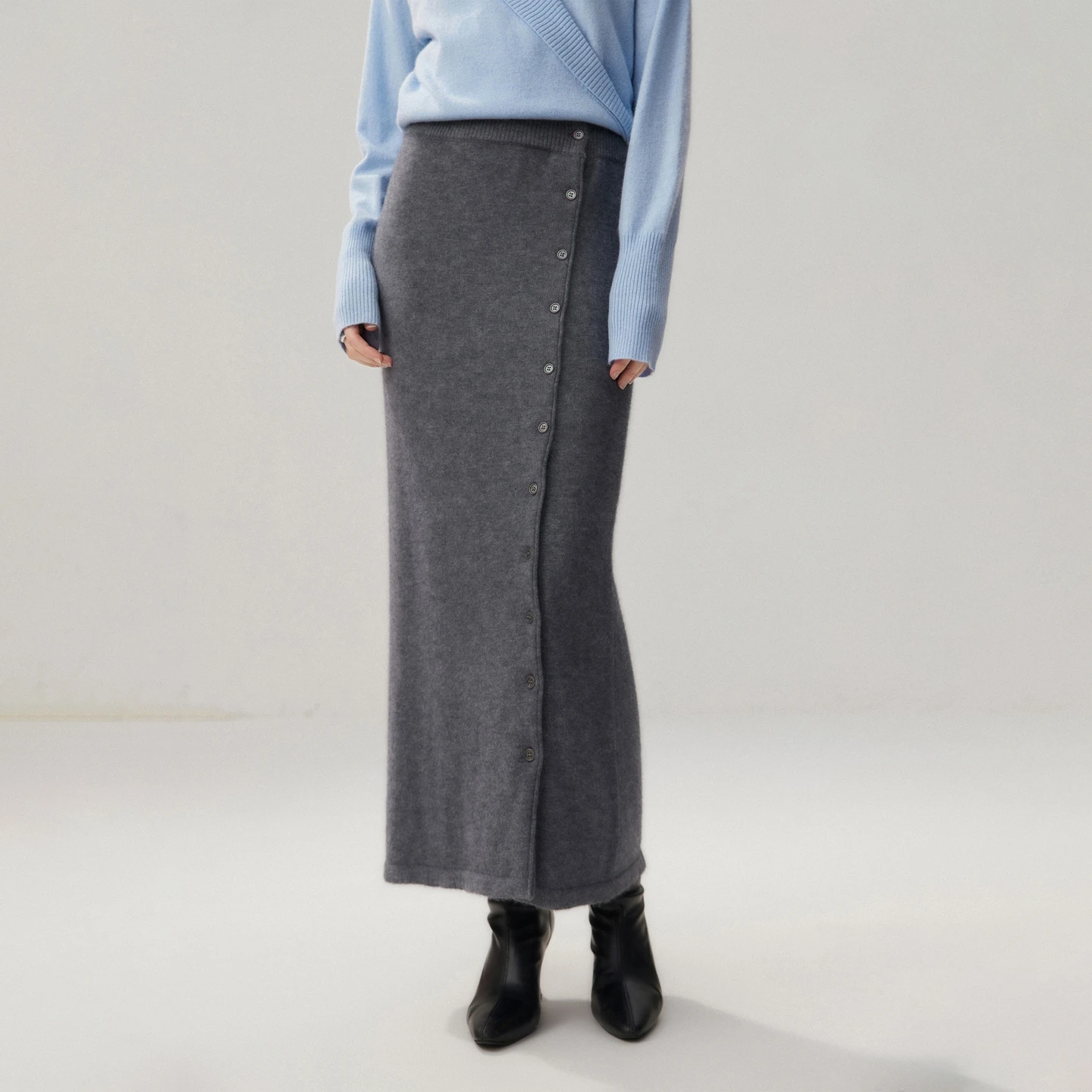 2026 Women's 100% Cashmere Skirt Autumn Winter Luxury A-line Skirt Cashmere Knit Skirt Grace Style Office Lady Buttons  Skirts