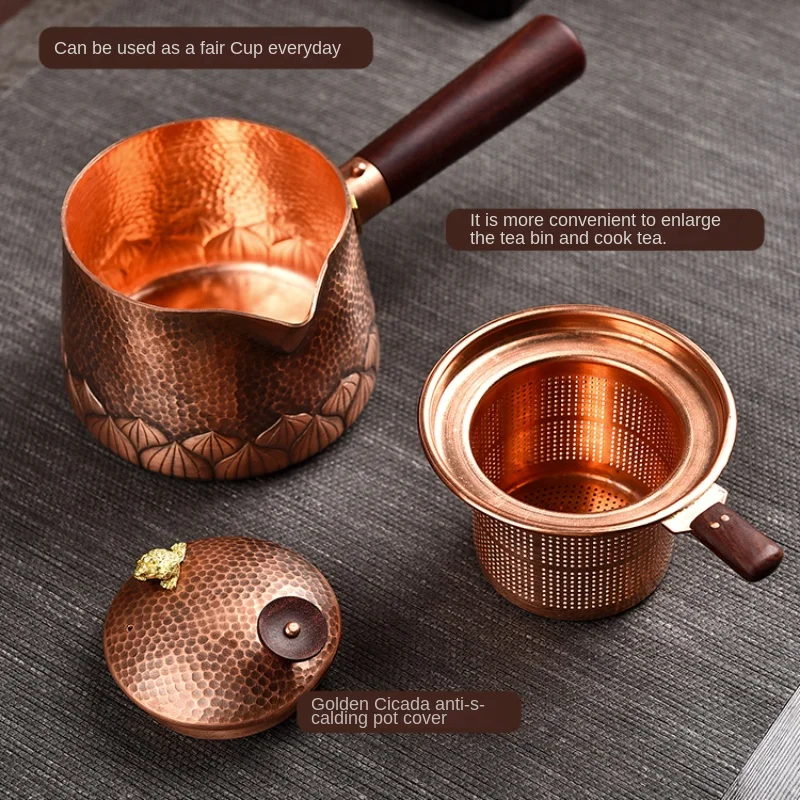Elegant Bronze Tea Brewer Durable Lotus Base Can Sustainable Liquor Separator Kettle Ergonomic Side Grip Teapot With Fine Mesh