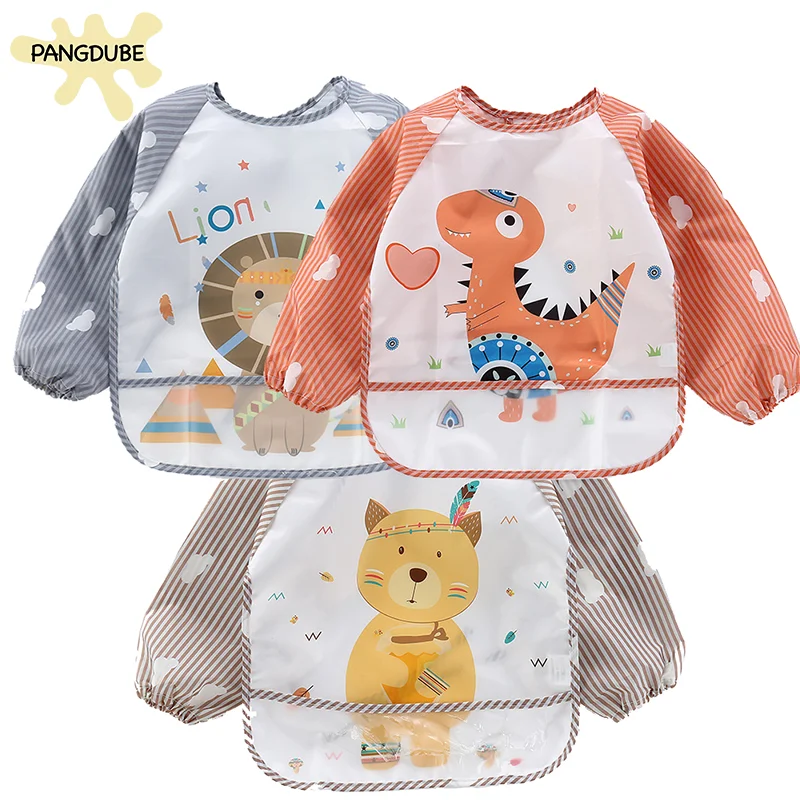 Baby Long Sleeve Bib 1-3 Year Baby Eating Smock Cute Waterproof Long Sleeve Baby Bibs Burp Clothes Apron Baby Eating Accessories