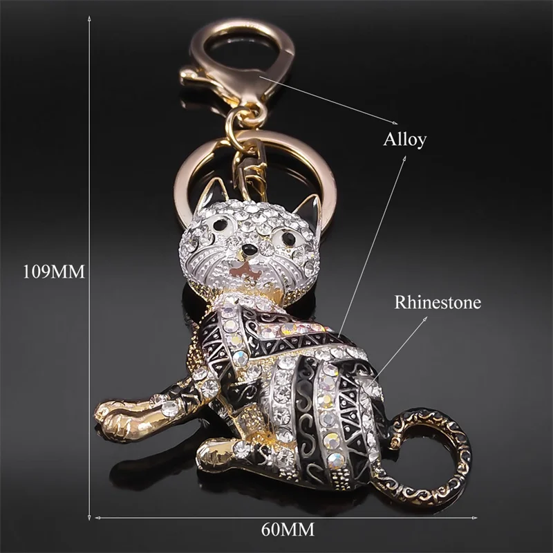 Lovely Cat Crystal Keychain for Women/Men Metal Colorful Rhinestone Pet Lover Keyring Bag Accessories Jewelry llaveros KXHKS01