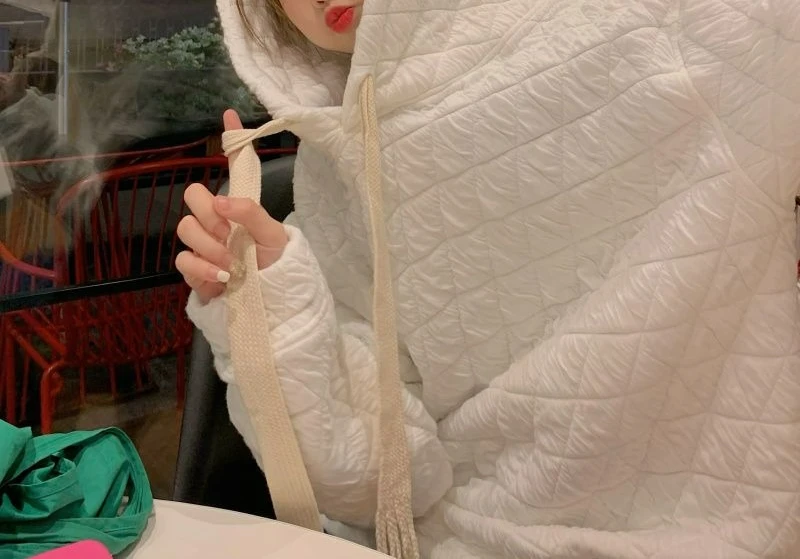 Diamantpatroon retro sweatshirt met capuchon voor dames Winterontwerp Dikke veelzijdige losse luie stijl jas