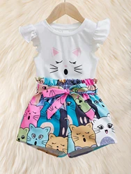 Summer Girls' Suit Vest Top Shorts Cheap Two-Piece Set Fashionable Children's Clothing 4-7y