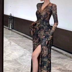 Tea Break French Mesh Floral Long Sleeved Dress for Women in Summer Exuding a Sense Luxury Long Skirt That Covers the Dresses