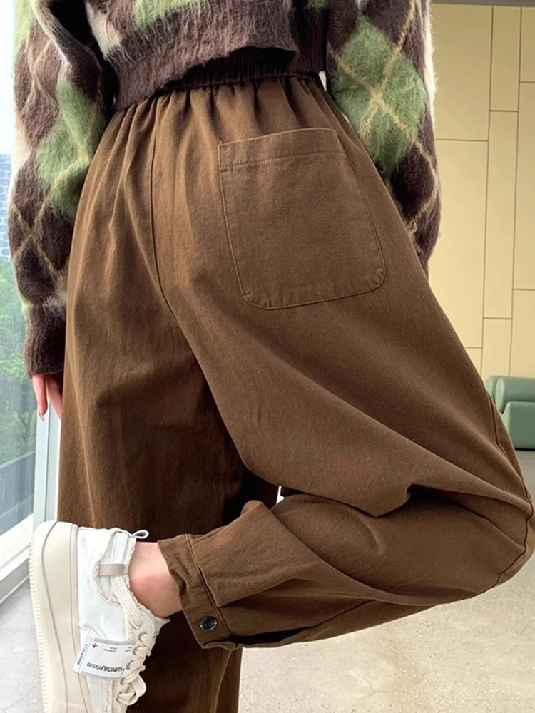 

American Wash Cotton Work Pants Women's High Waist Thickened Harlan Spring Autumn New Style Small Size Casual Trousers