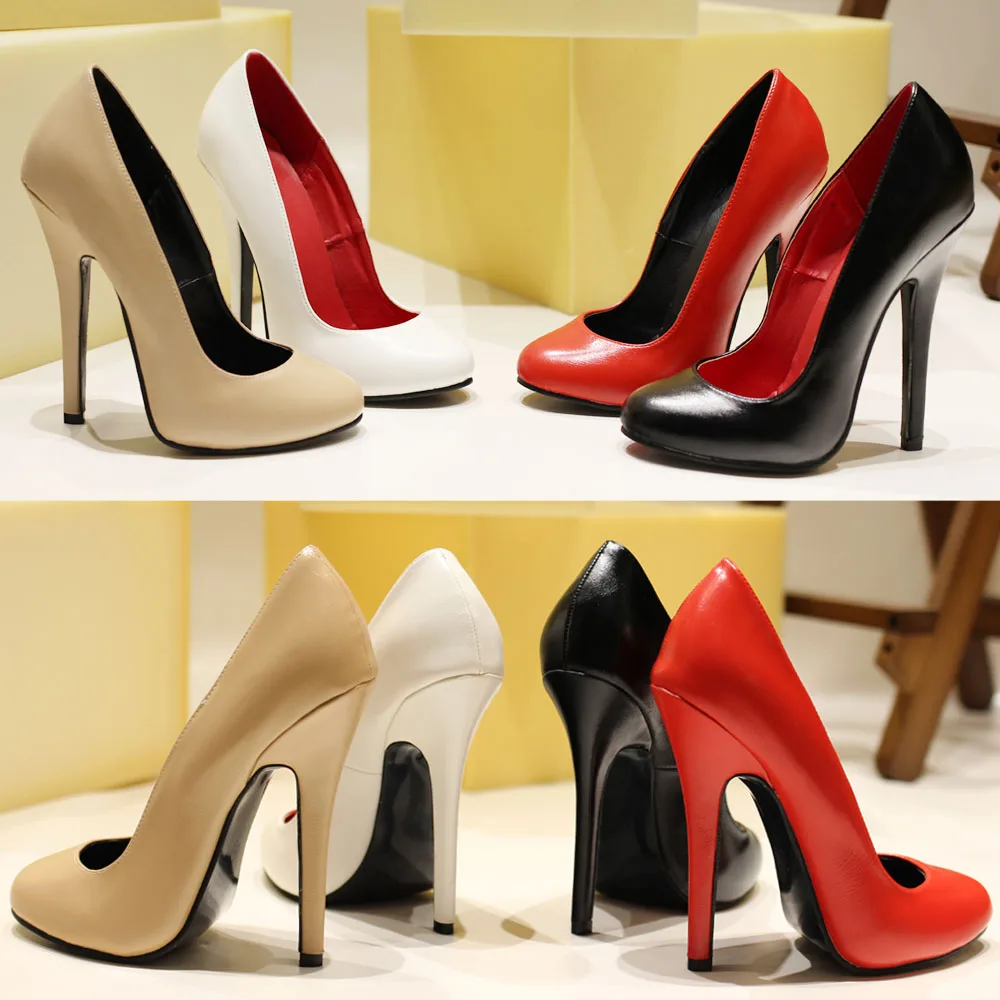 5.5 Inch Stiletto High Heel Unisex Sleek Night Club Round Toe Pump Plus Size Shoes Party Shoes Size36-46 In Stock